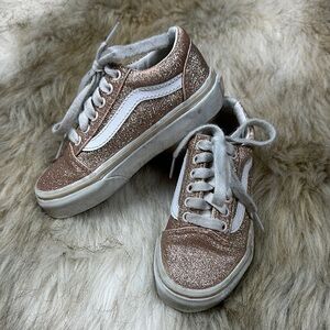 Size 10.5 Vans Kids Glitter Tie Sneakers - Gold and White